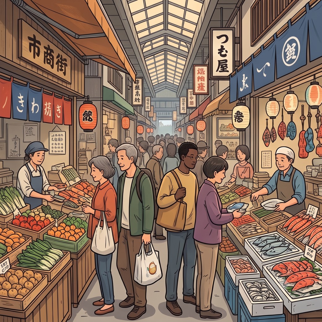 地元の人が集まる市場や商店街
