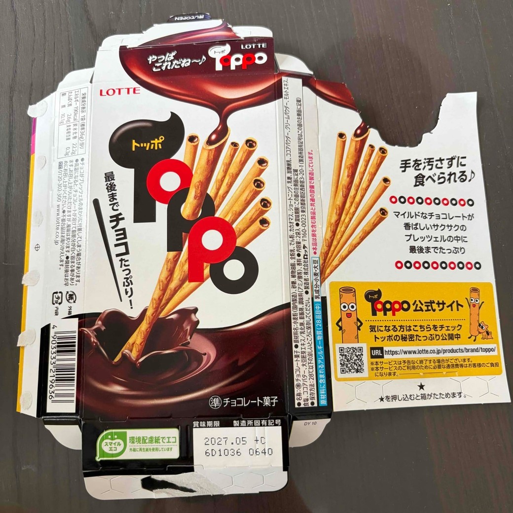 空き箱を開いたところ