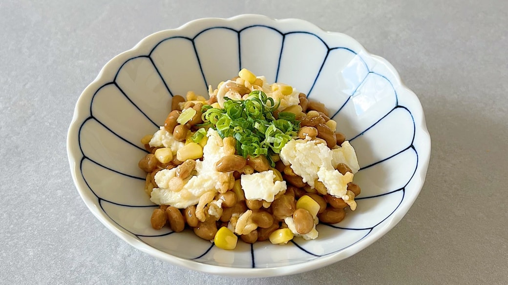 コーンとモッツァレラチーズの納豆和え