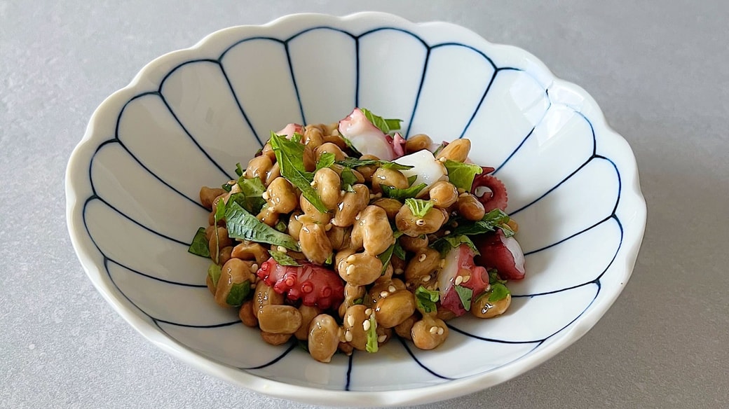 タコと大葉の納豆和え