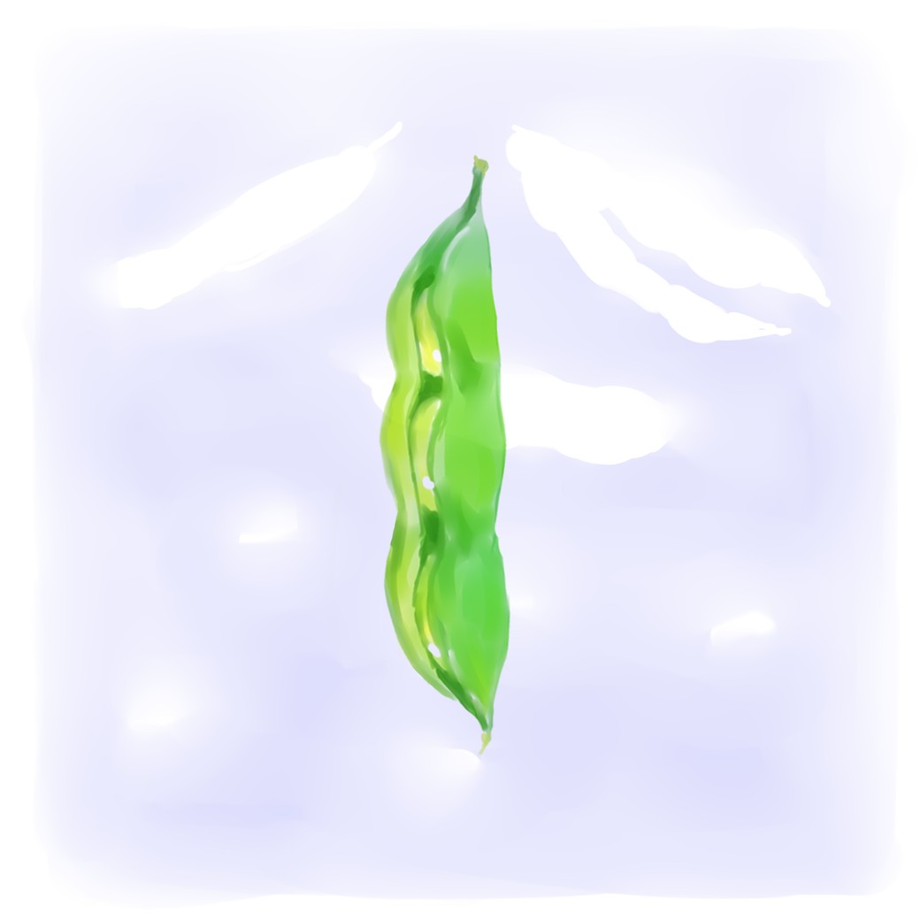 中の豆が見えている枝豆のさや