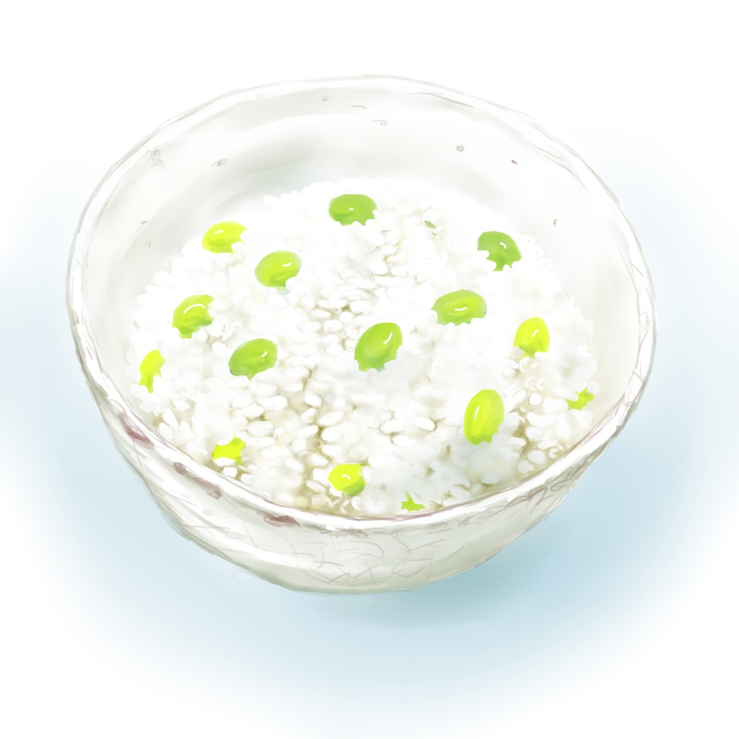 茶碗によそった豆ご飯。