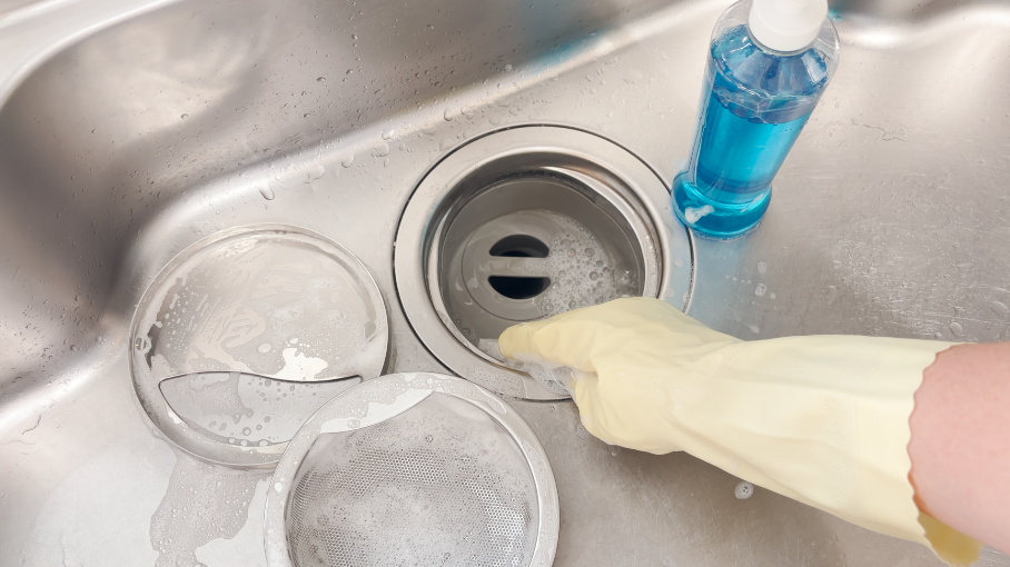 排水口まわりを食器用洗剤で洗う