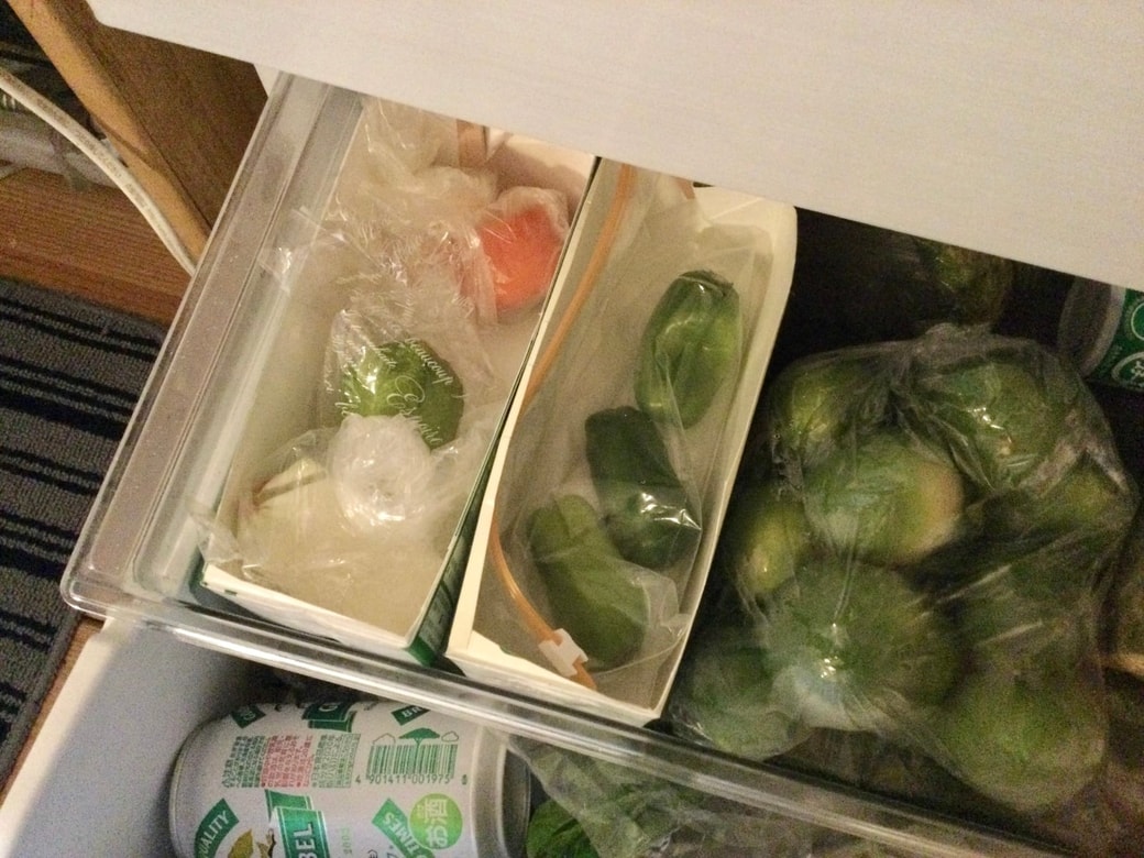 牛乳パックを冷蔵庫の仕切り収納として使う