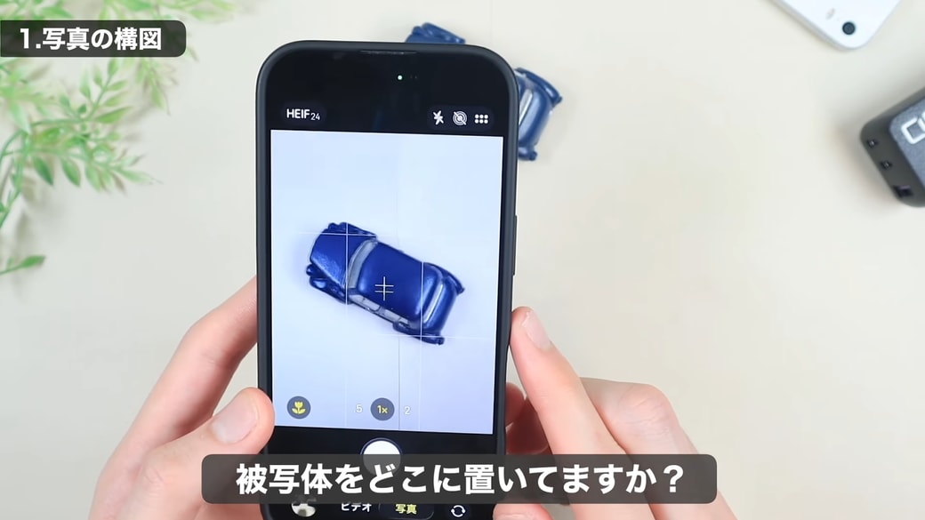 被写体を画面の真ん中に置いて撮影した状態