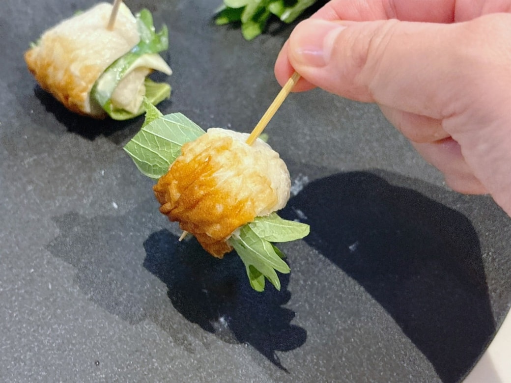 「ちくわと大葉のくるくる巻き」のできあがり