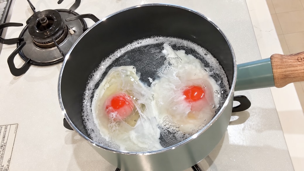 沸騰したお湯におとした卵
