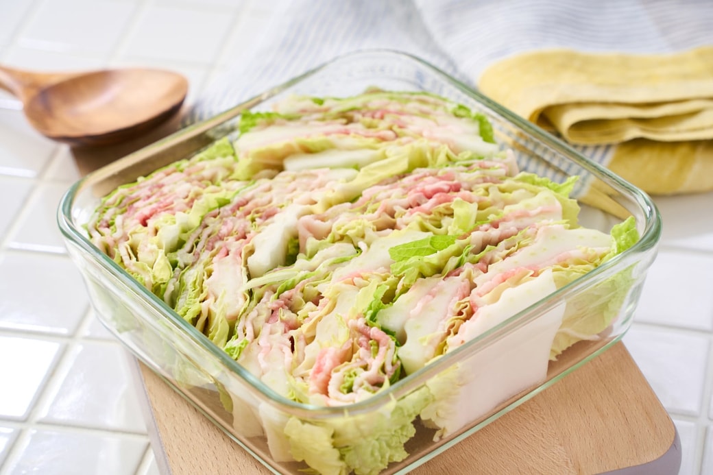 1.白菜と豚こまの重ね蒸し