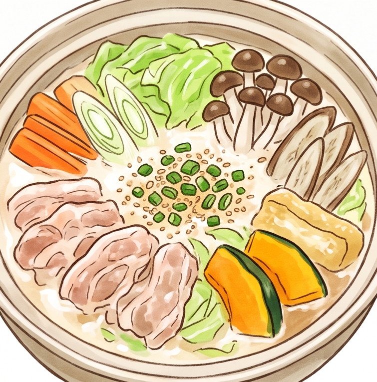 豆乳や味噌ベースのまろやかな鍋