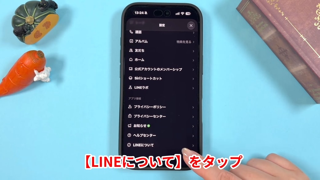「LINEについて」をタップする